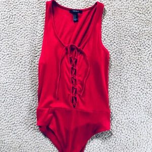 Red lace up body suit